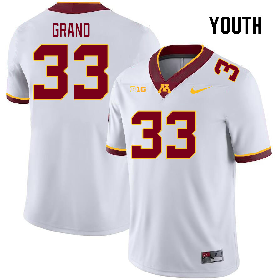 Youth #33 Max Grand Minnesota Golden Gophers College Football Jerseys Stitched-White - Click Image to Close